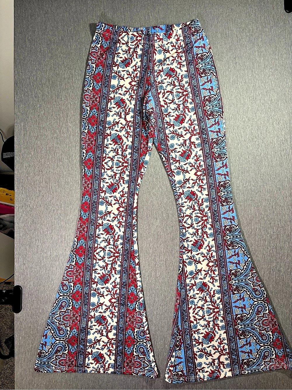 See You Monday Paisley Flare Pants in Blue & Red Size Small